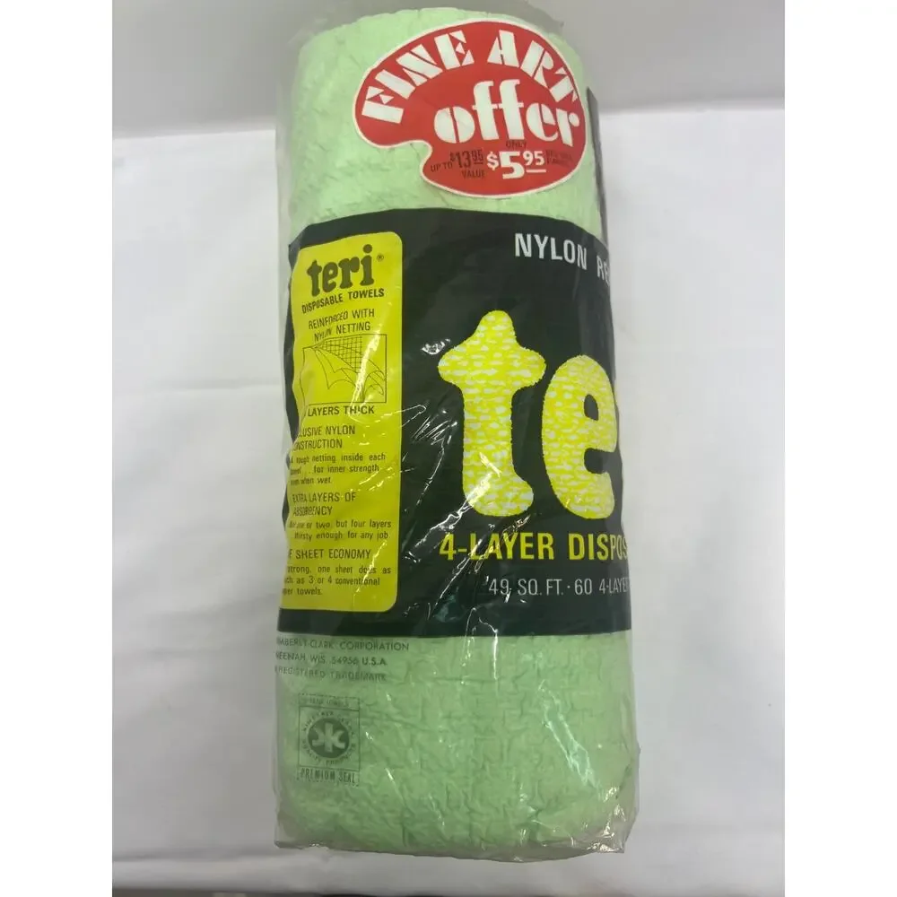 Vintage Teri Nylon Reinforced 4 Layer Disposable Towel 60 Count RARE FIND!